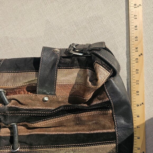 Fossil Vintage Bucket Bag, Satchel, Suede, Leather Patchwork Y2K Black and Brown - Picture 10 of 12